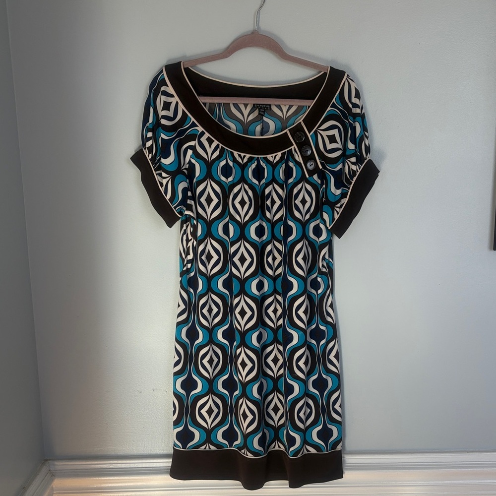 Enfocus Studio Blue and Black Geometric Mini Dress